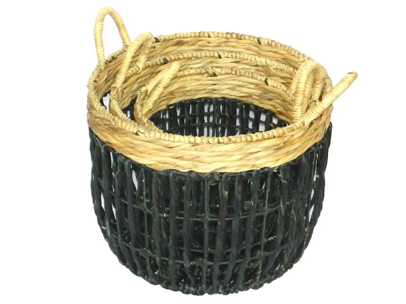 Superior Dual-Weave Water Hyacinth Storage Baskets with Handles